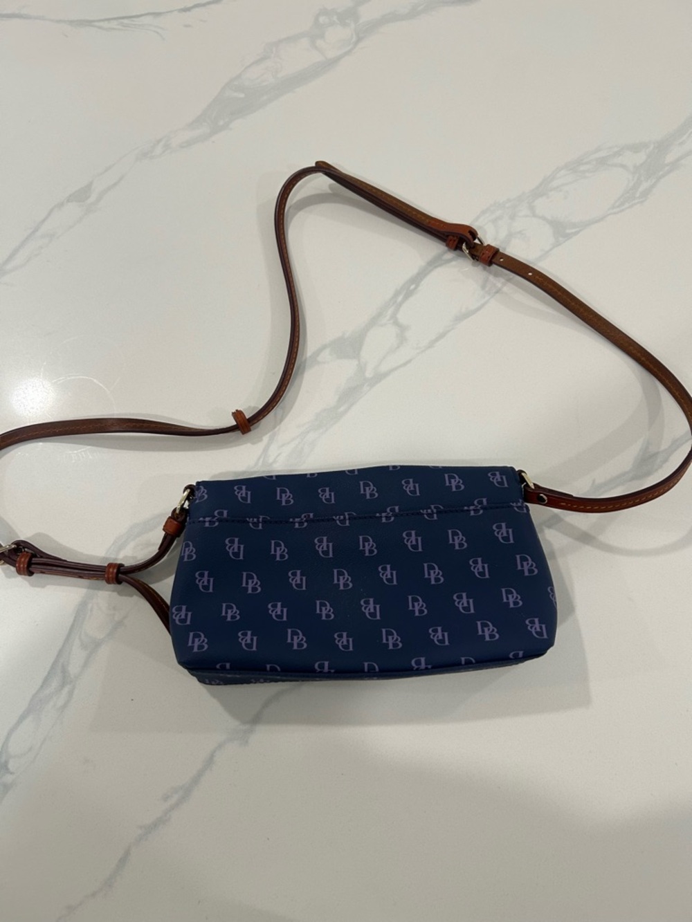Dooney & Bourke Navy and Brown Logo Crossbody - Picture 2 of 6